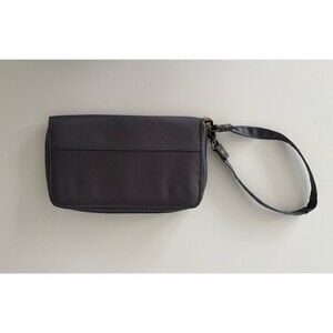 Travelon Wallet Clutch Wristlet  Zip around Wrist Strap Gray Burnt Orange Lining